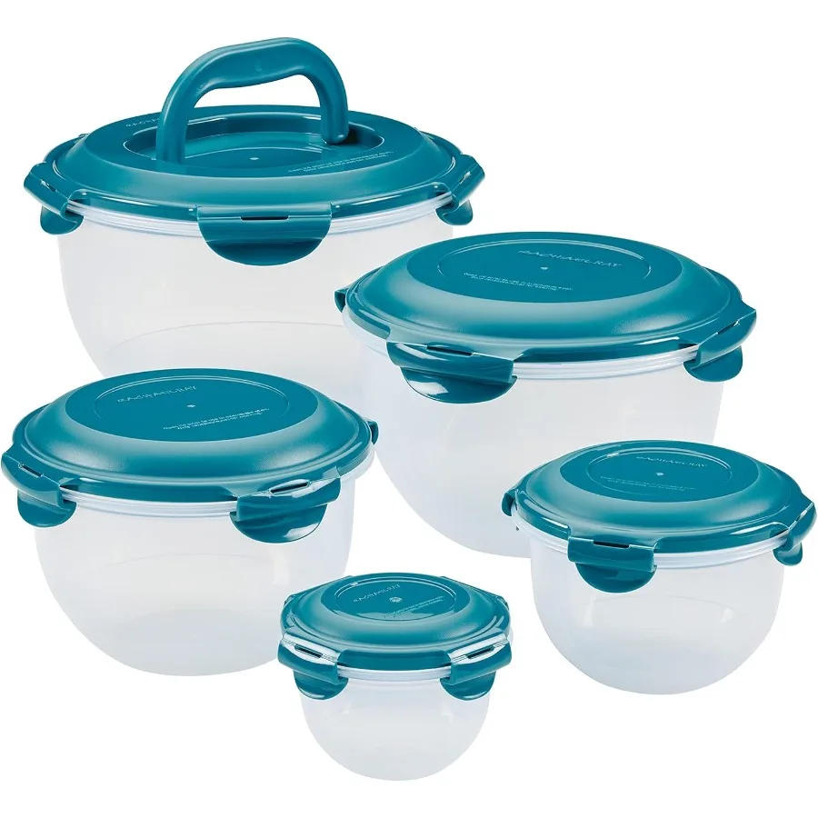 

LeakProof Nestable Container Food Storage Bin Set 10Piece for Kitchen Organization Clear Bins with Teal Lids Ideal for Refriger