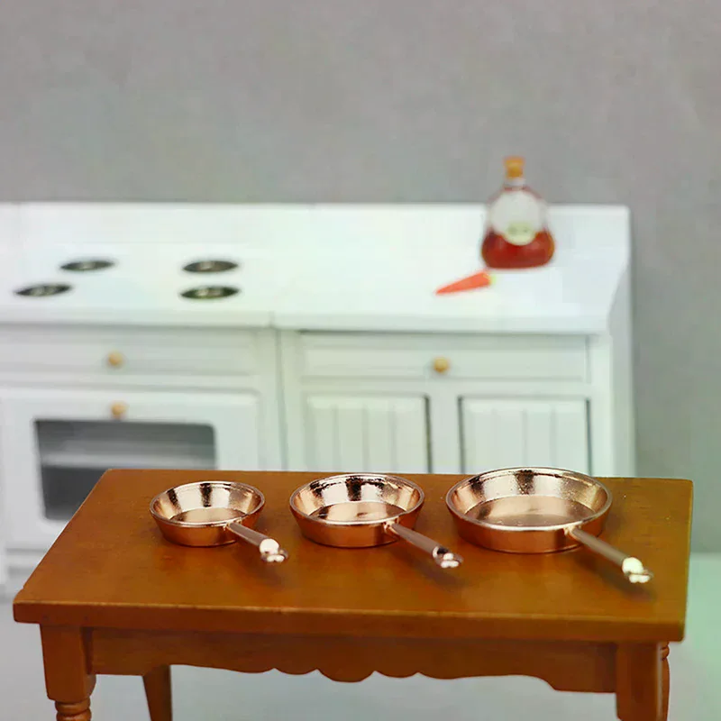 1Set 1:12 Dollhouse Miniature Frying Pan Casserole Metal Cookware Kitchen Model Decor Toy Doll House Accessories