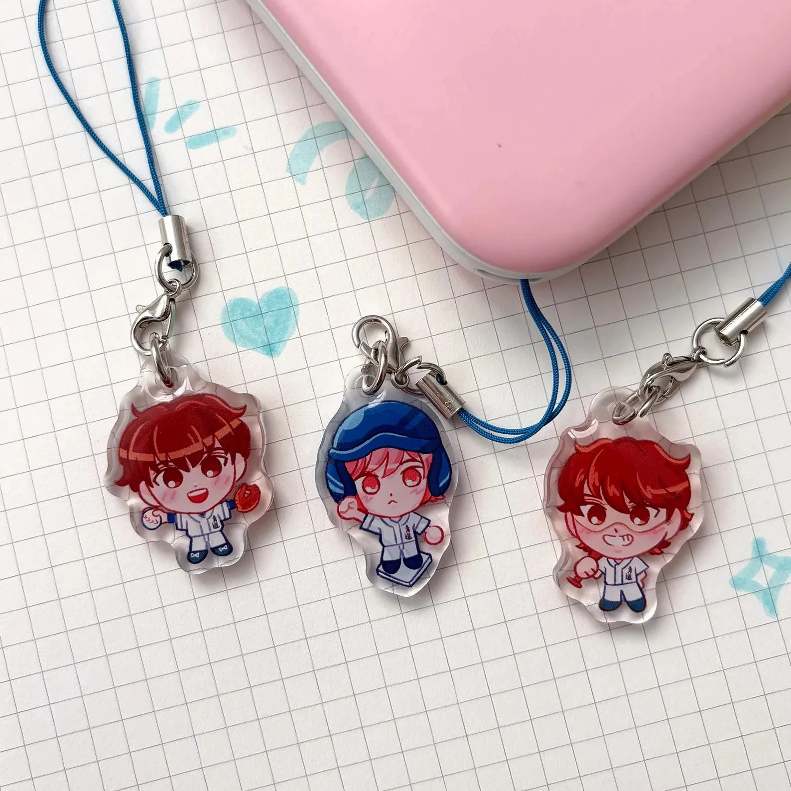 Mini Baseball Player Acrylic Phone Charms, Cute Chibi Sports Character Pendants, Mobile Strap Accessories, Collectible Gift