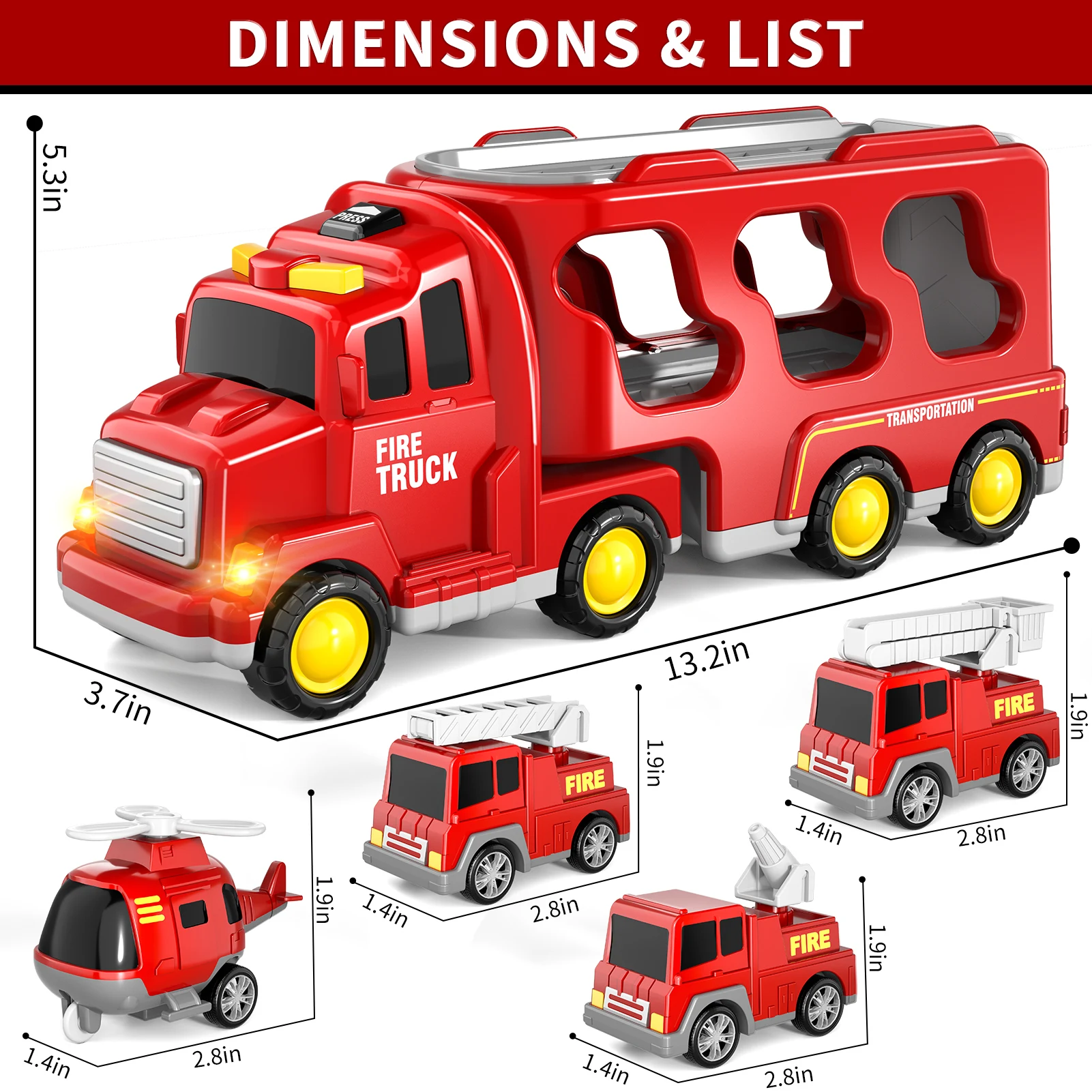 Toddler Trucks Toys for Boys Age 1-3 3-5, 5 in 1 Fire Car Truck Bus for Toddlers Boys Girls 1 2 3 4 5 6 Years Old, Toddler Boy T