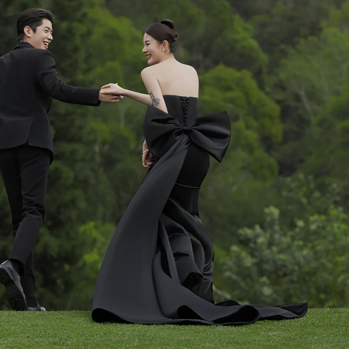 Robe de Soirée en Forme de Sirène Noire, Ligne A Simple, Coréenne, Personnalisée, pour Séance Photo, Corset au Dos, avec Nministériels d Décoratif, Longueur au Sol, pour Mariage