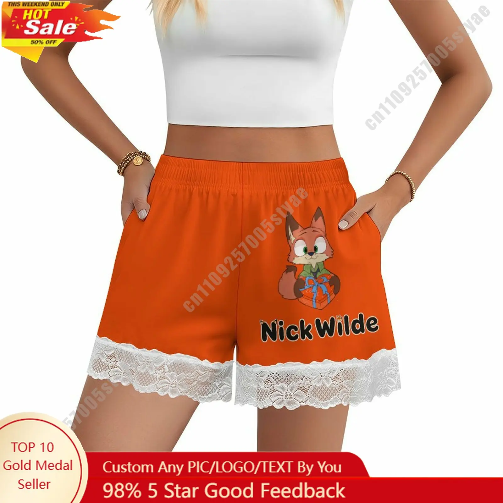 

Nick Wilde Short Pajama Pants Disney Cartoon Women Summer Lace Trim Thin Panties Custom Loose Home Casual Shorts