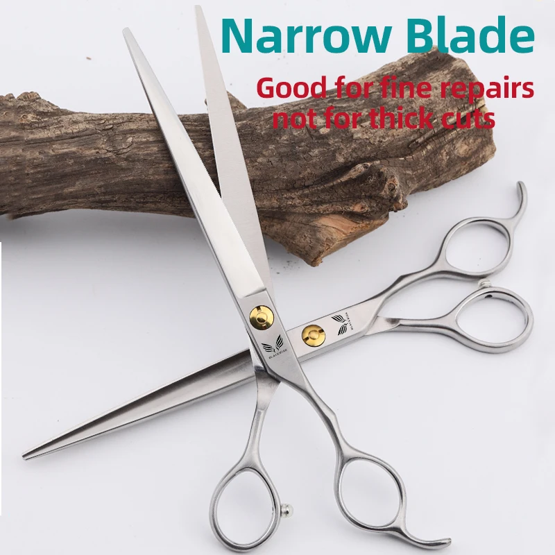 Professional Dog Grooming Cutting Straight Shear 7.0/7.5 Inch Narrow Edge 440C Pet Seratted Grooming Scissors