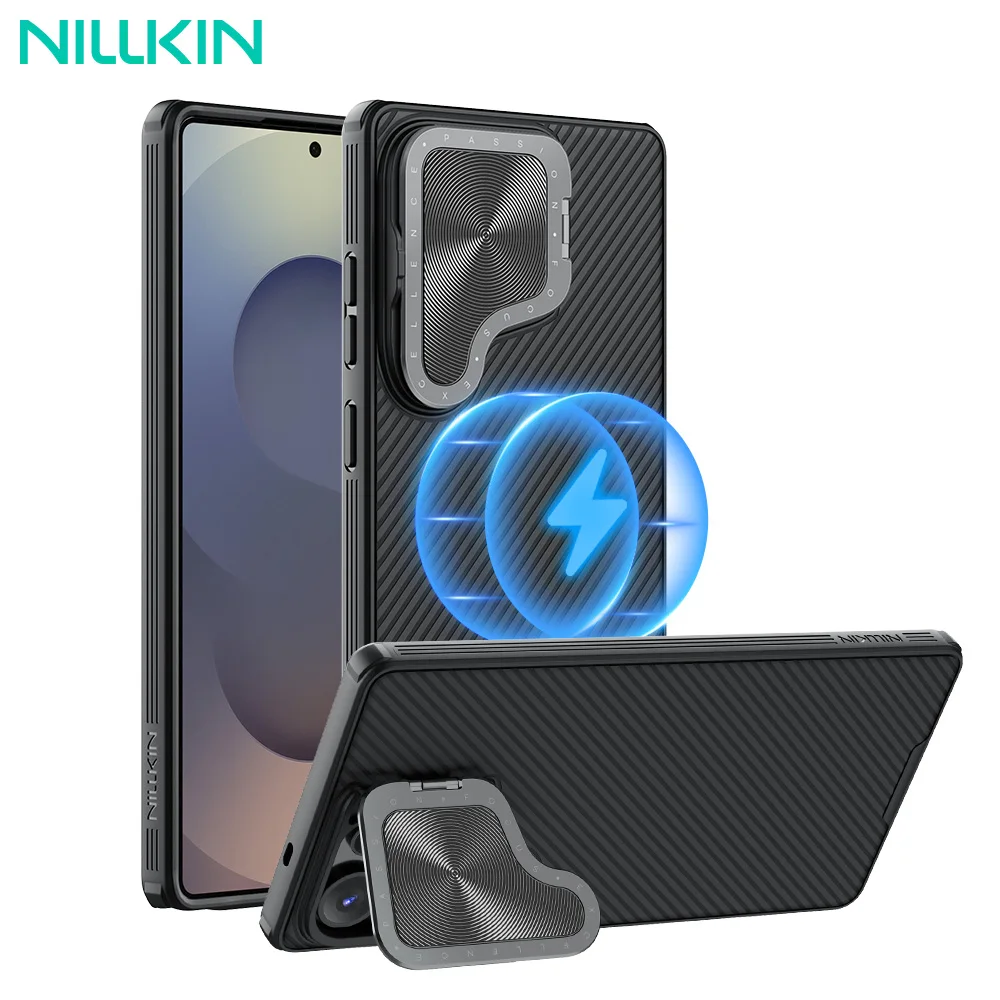 حافظة Nillkin لهاتف سامسونج جالاكسي S25 Ultra Magsafe CamShield الدعامة المغناطيسية للشحن اللاسلكي غطاء أسود لهاتف سامسونج S25 Ultra
