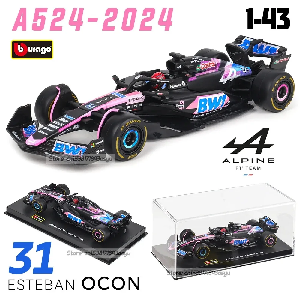 부라고 1:43 알파인 F1 팀 2024 A524 10 #   피에르 가슬리 31 #   Esteban Ocon 합금 자동차 모델 장난감 시리즈 컬렉션 선물 다이캐스트