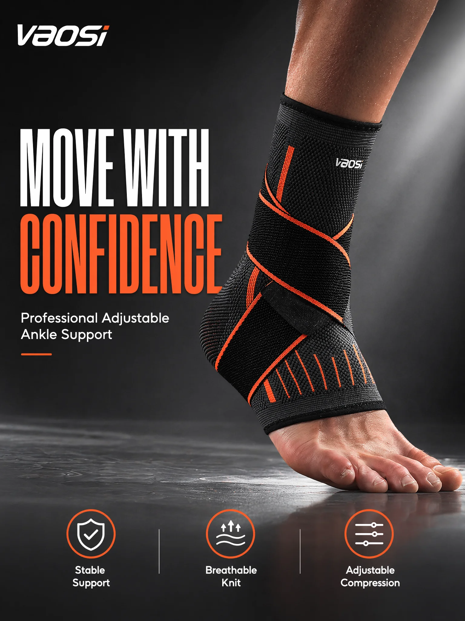 VBOSI Ankle Brace Compression Support Sleeve with Adjustable Strap for Men Women, Breathable Knitted Ankle Support for Sprain, S