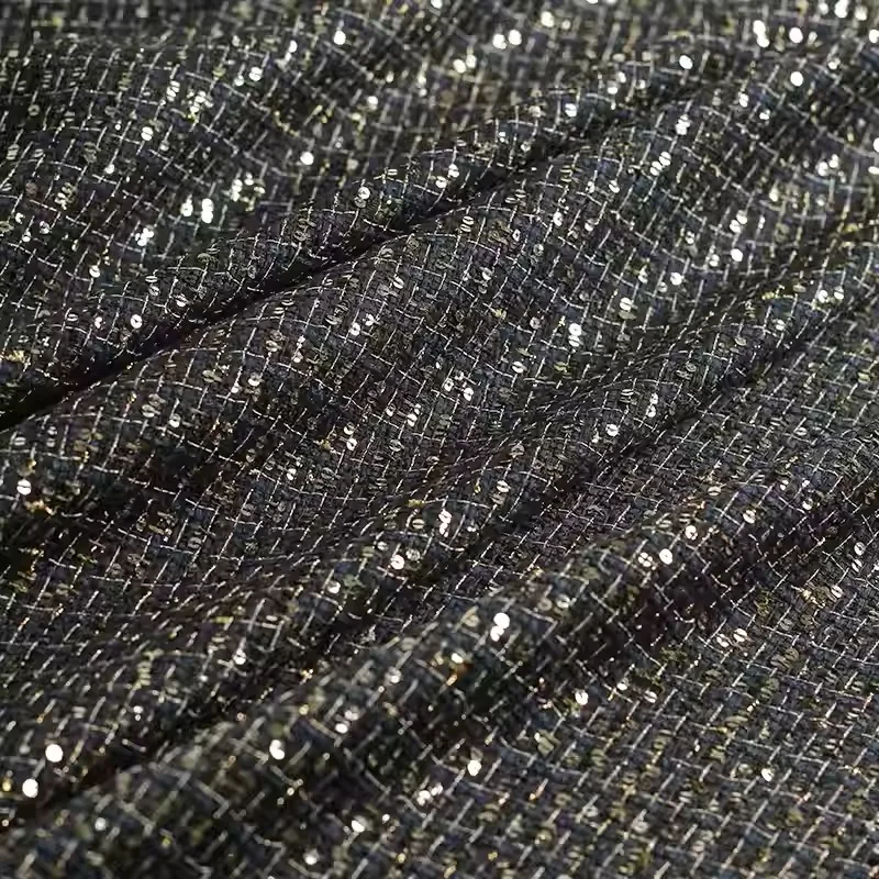 

Темно-синий цвет, решетка и пряжа с блестками, окрашенная плетеная твидовая ткань для женщин, осенняя куртка, платье, костюмы, пальто, материал для шитья своими руками