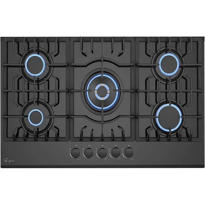 Empava 30 in. Gas Stove Cooktop 5 Italy Sabaf Sealed Burners NG/LPG Convertible in Black Tempered Glass, 30 Inch