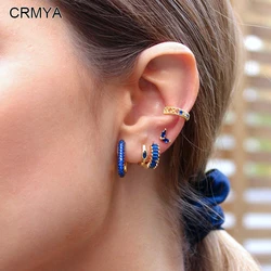 CRMYA Royal Blue Cubic Zirconia Clip Hoop Earrings for Women Fashion Gold-color Women Huggies Earrings 2025 Jewelry Wholesale