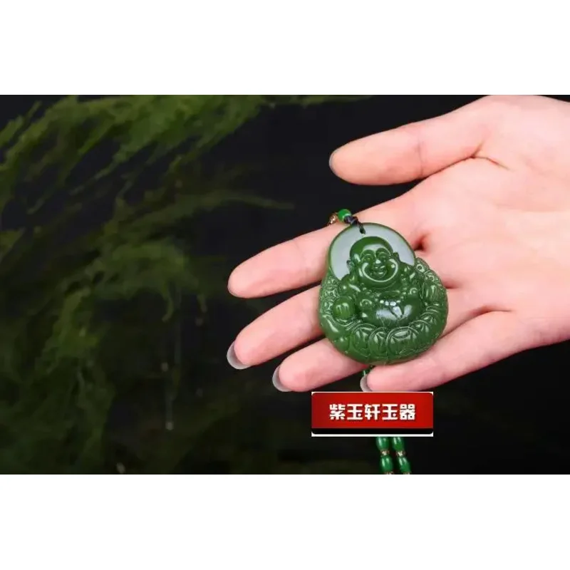 Chinese Green Jade Money Buddha Pendant Necklace Charm Jewellery Fashion Accessories Hand-Carved Man Woman Luck Amulet New