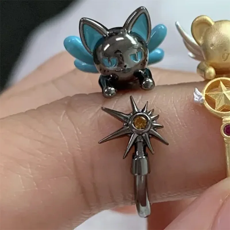 أنيمي بطاقة الآسر ساكورا كينوموتو ساكورا سيربيروس تأثيري حلقة فتاة Kawaii الكرتون خواتم تأثيري اكسسوارات هدية الكريسماس