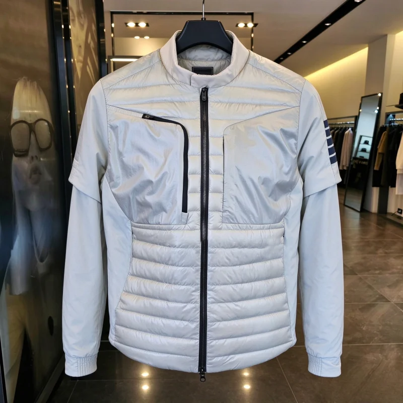 New Men Golf Detachable Sleeve Down Jacket Fall Winter Ultra Light Soft Zipper Sports Outerwear Golf Coat