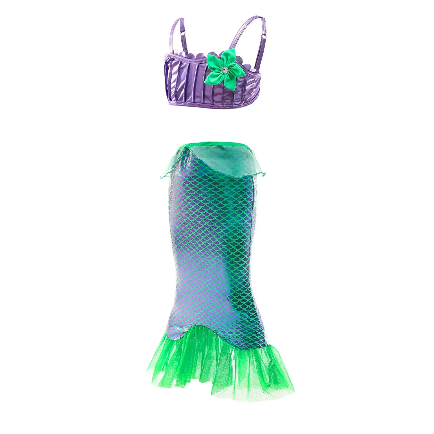 Disney Sommer Mädchen Ariel Cosplay kleine Meerjungfrau Kostüm Kinder grüne Schlinge zweiteilige Set Karneval Prinzessin Kleid für Mädchen