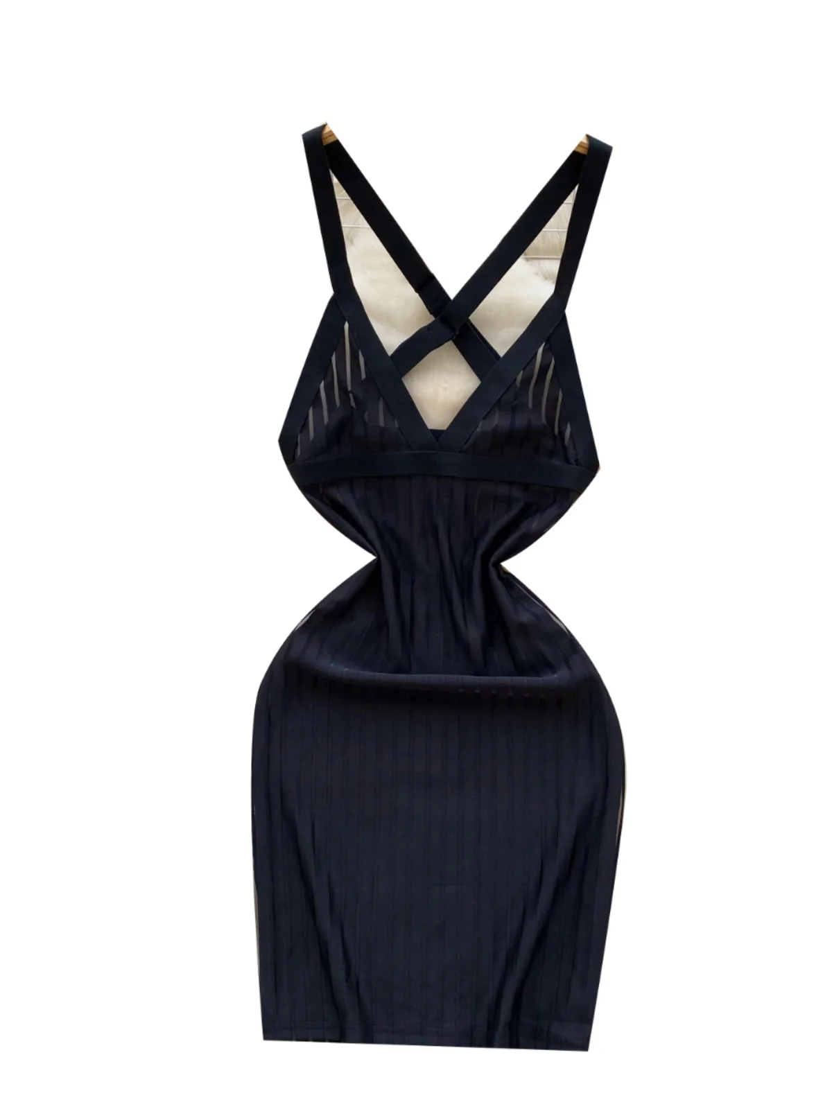 فستان نسائي ضيق بحمالات للربيع والصيف، تصميم شبكي مفتوح الظهر، تنورة ضيقة بأسلوب كوري على شكل حرف A #2