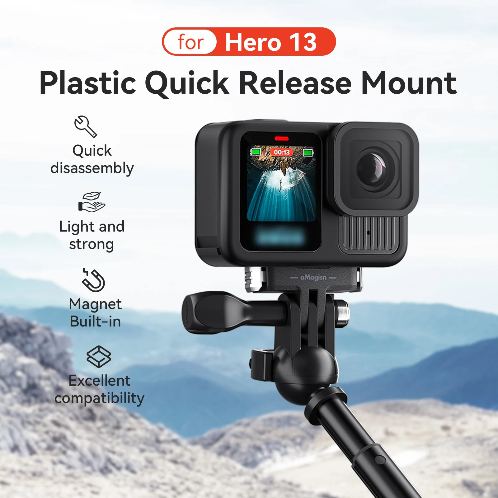 For Gopro 13 Accessories Metal Magnet mount Fold Hard Suction Fixed Alloy Quick Buckle Tripod Adapter For Go Pro Hero 13