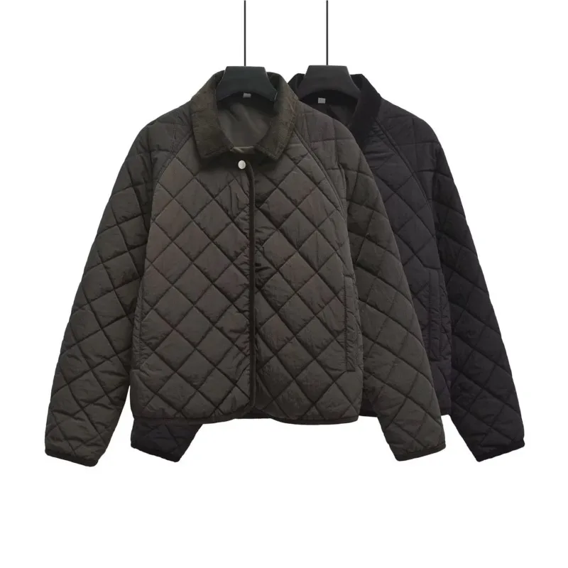 

Fashion Patchwork Oversized Parkas Coat Women 2025 New Autumn Winter Retro Casual Buttons Turndown Collar Long Sleeve Overcoat