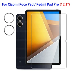 For Xiaomi Poco Pad 12.1 inch Screen Protector 2024 HD Anti-Scratch Anti-Fall Rear Camera Protector Glass Film for Redmi Pad Pro