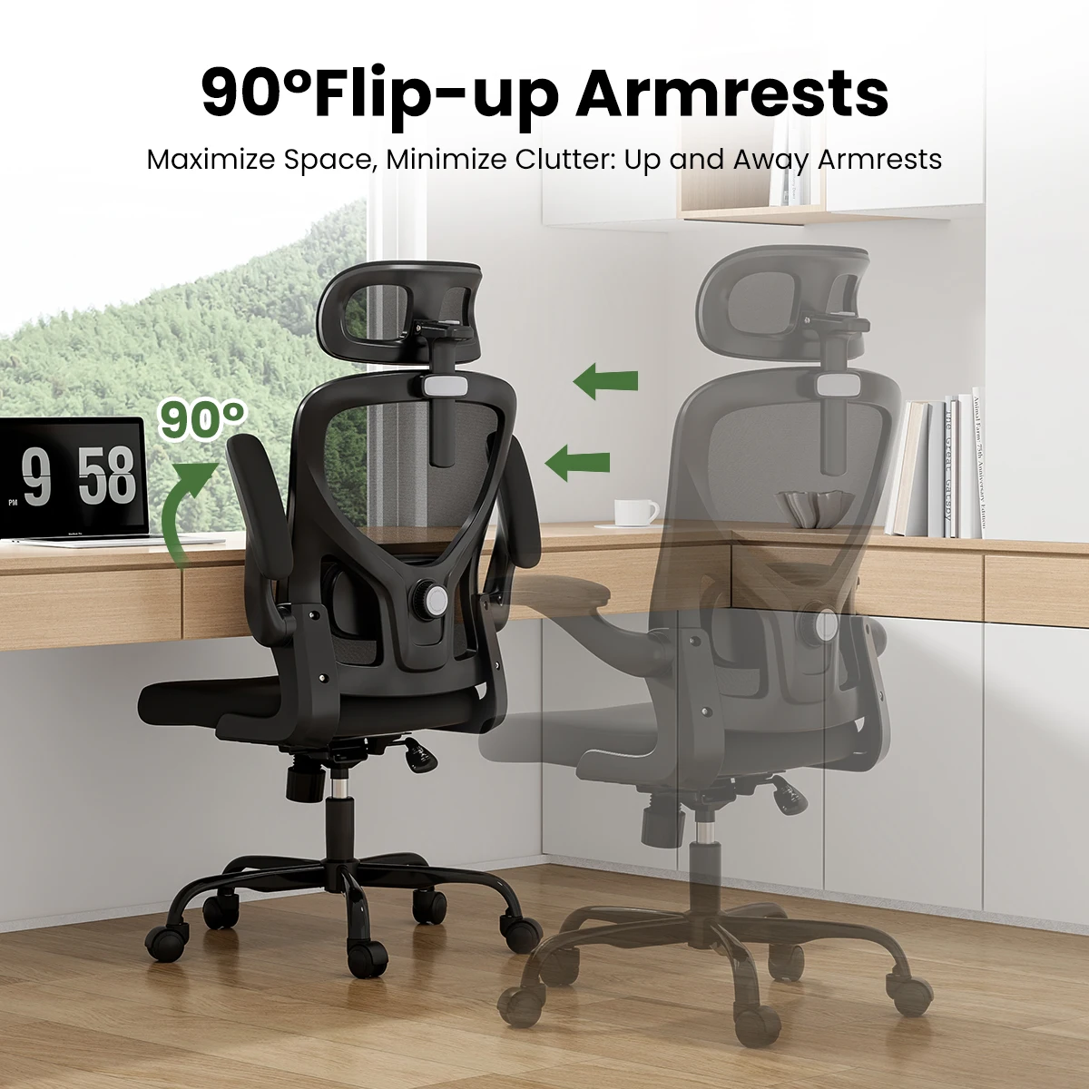 Ergonomic Office Chair with Headrest, High Back Desk Chair with Armrests & Lumbar Support, Black