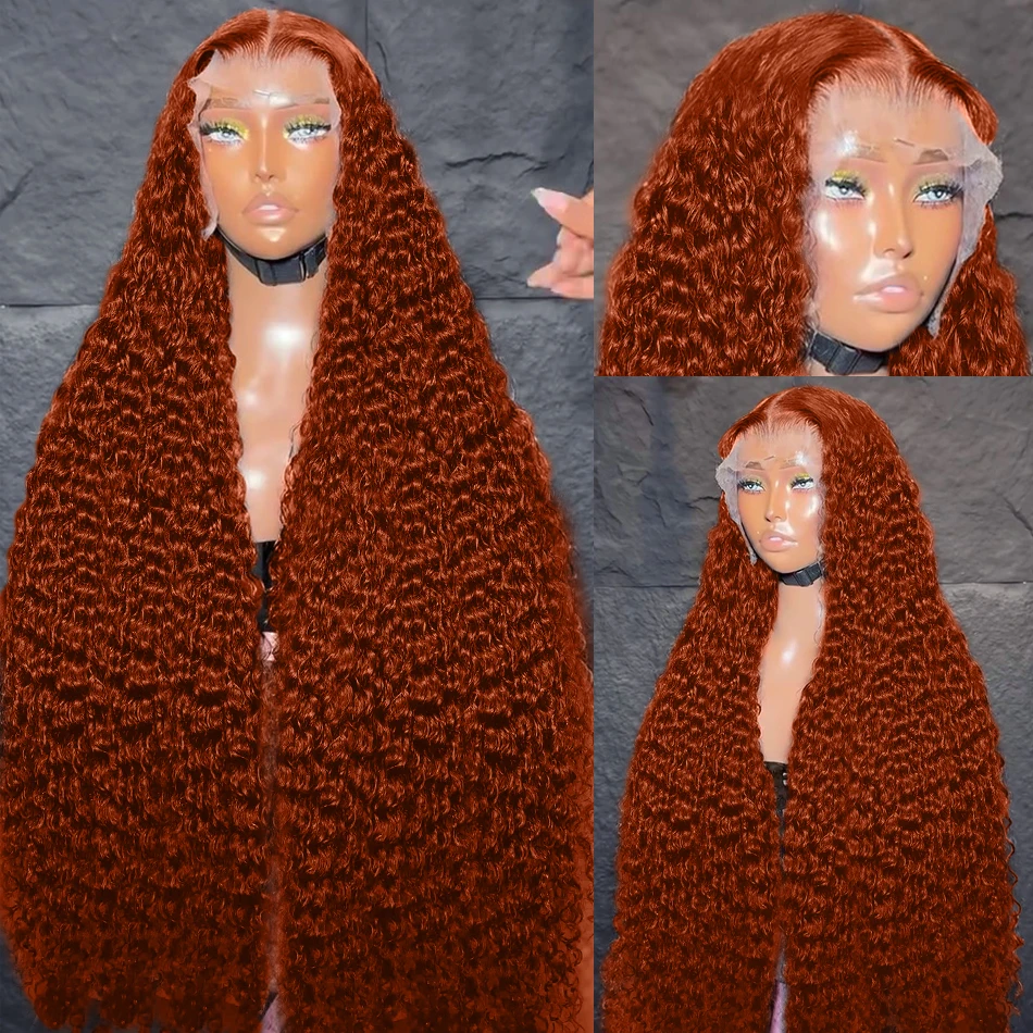 200 Density Orange Ginger Lace Front Wig Curly Human Hair Wigs For Women Colored 30Inch Deep Wave Frontal Wig 13x4 13x6 HD Lace