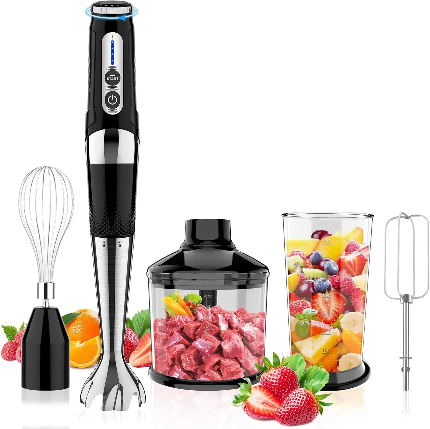 

Baby Food, Smoothies, Soup Use, BPA-Free, USB Rechargeable, 21-Speed & 3-Angle Adjust, Black Cordless Immersion Blender