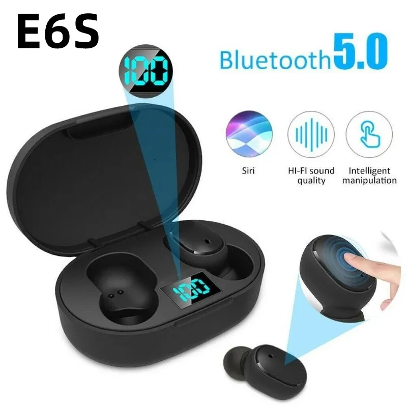 TWS e6s Bluetoothワイヤレスヘッドセット,LEDディスプレイ,ノイズキャンセル,マイク付きイヤホン,流行