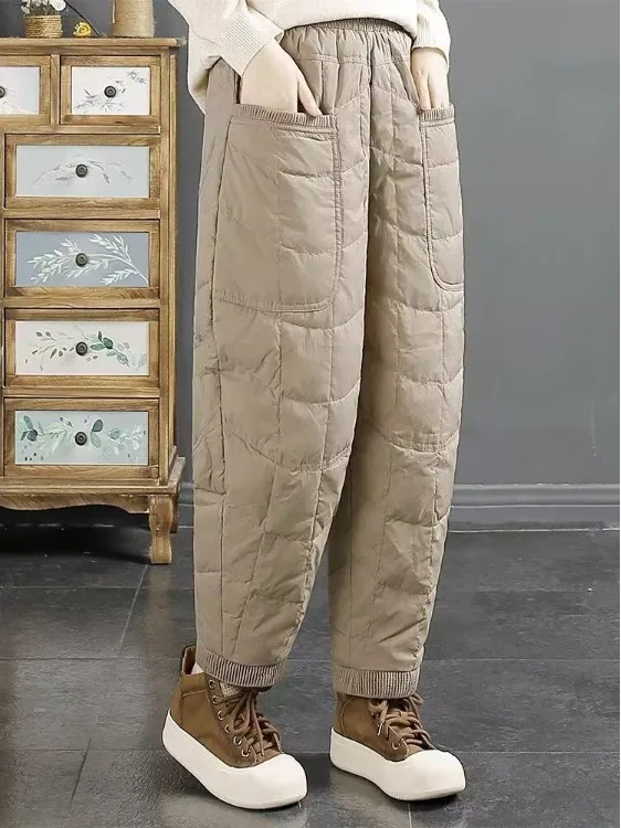 Inverno caldo nuovo arrivo colore diamante modello pantaloni di cotone Thiened sciolto casual da donna antivento artistico retrò