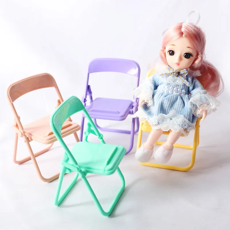 4pcs Dollhouse Small Chair Mini Plastic Folding Backrest Chair 1:12 Model Scale Ob11 Scene Props Miniatures Crafts Decoration