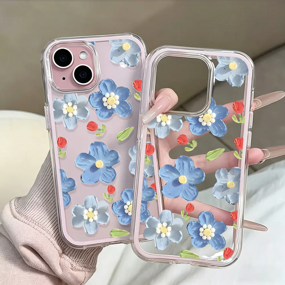 Blaue Künstlerische Blumen Transparente Handyhülle für iPhone 17 13 16 15 11 12 14 Pro Max 17 Air XR X Hülle Silikon Weiche Stoßfeste Abdeckung – Detail 6