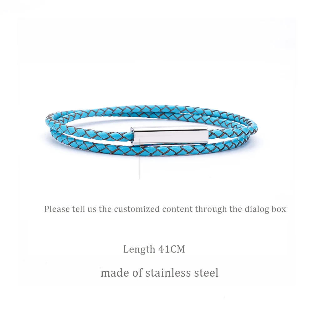 High quality Double layer Leather rope Bracelet for Couples Custom Carved Name Date Men\'s and Women\'s Jewelry Anniversary Gift