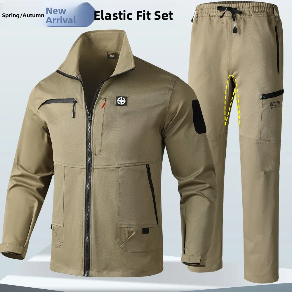 

Outdoor Workwear Suit Set Long Sve Stand Collar ey for Men And Women Spring Autumn Season Elastic Labor Protection Clothes