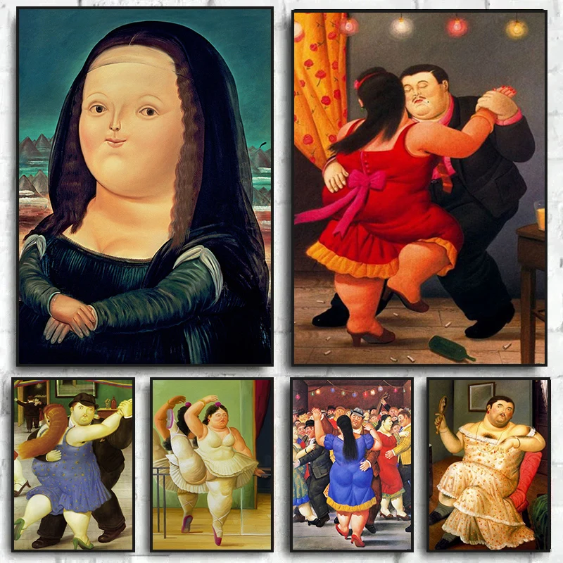 Fernando Botero Art Fat Person Canvas Painting Couple Dancing Prints Mural Funny Figures Wall Art Poster for Living Room Decor