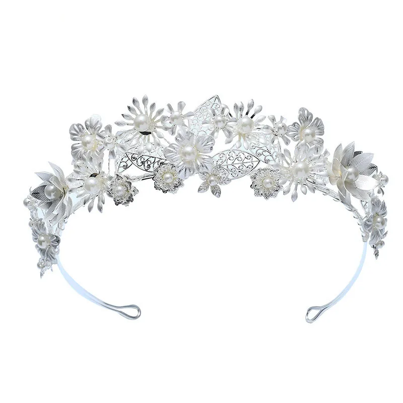 Impresionante corona nupcial Floral de Color plateado, Tiara para el cabello de boda, accesorios hechos a mano, diadema de graduación para mujer