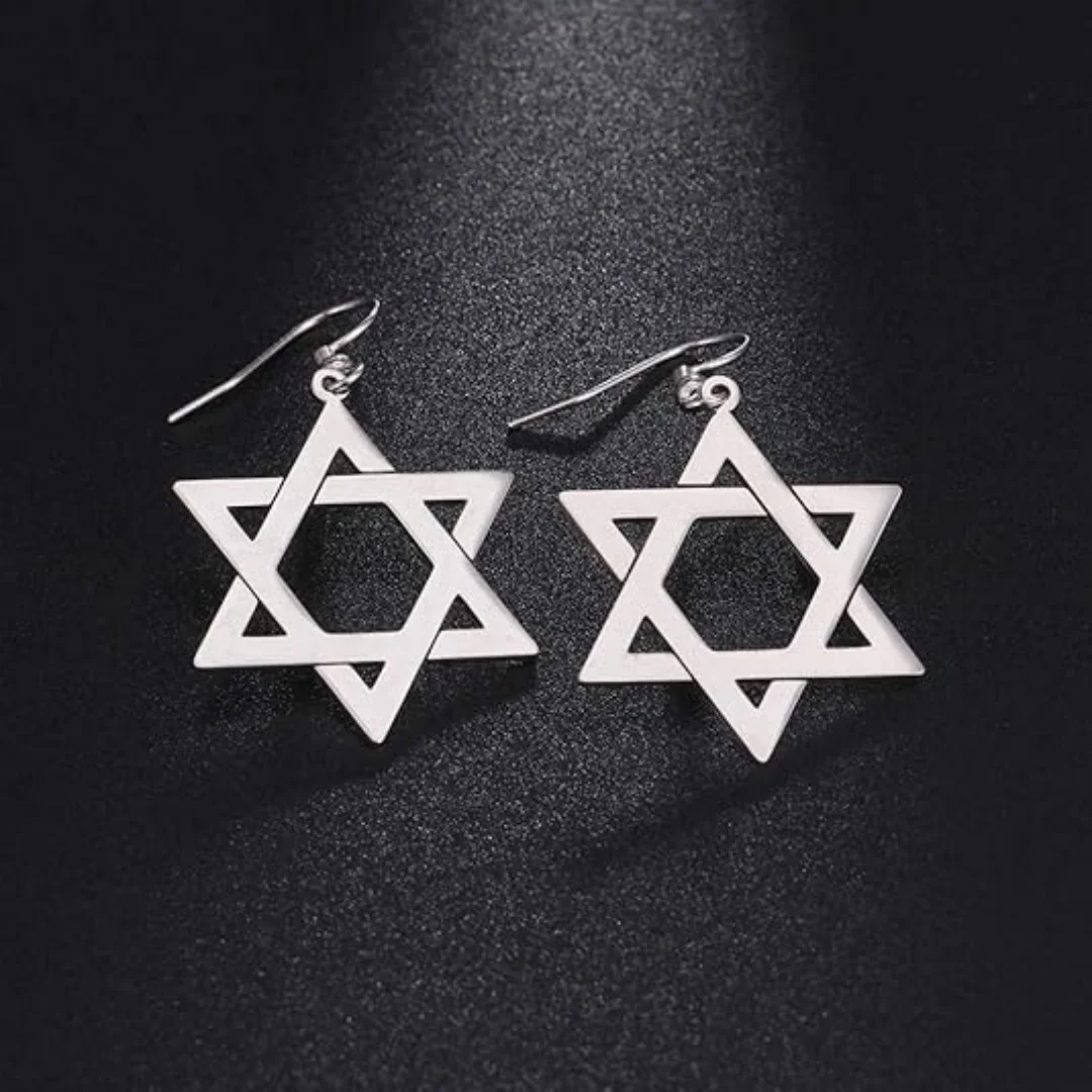 VASSAGO Star of David Earrings Drop Dangle Earrings for Women Israel Jewelry Jewish Hanukkah Stainless Steel Stud Earring