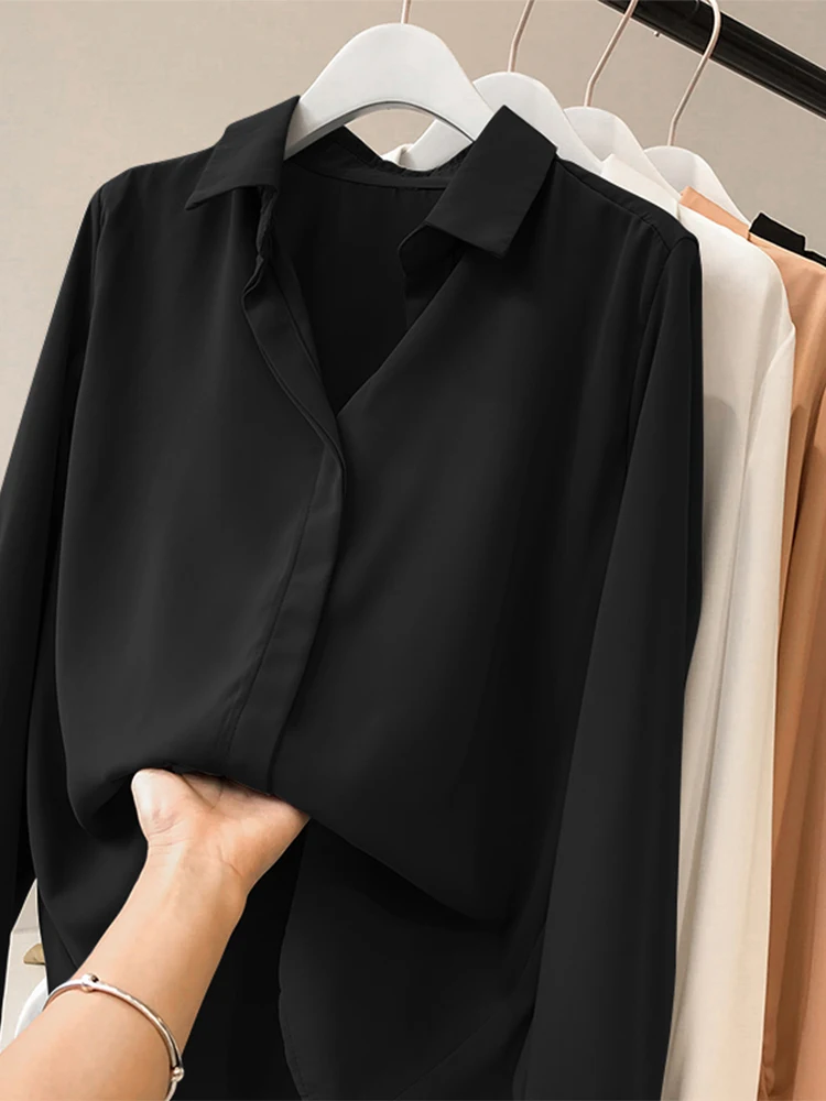 

Черная женская базовая рубашка для осени и зимы, новый стиль, для ранней весны, многослойная, внутренняя рубашка, шифоновый топ, профессиональная, деловая