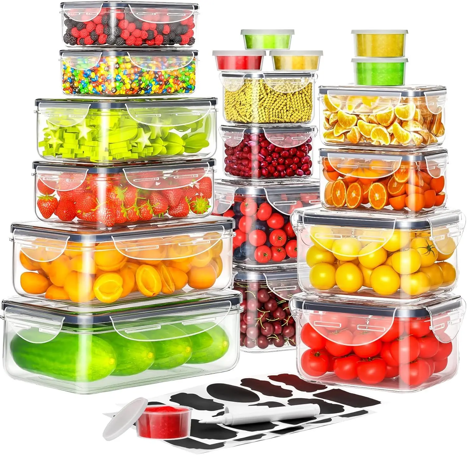 40 PCS Food Storage Containers with Lids Airtight (20 Containers & 20 Lids), Plastic Storage Meal Prep Container-Stackable