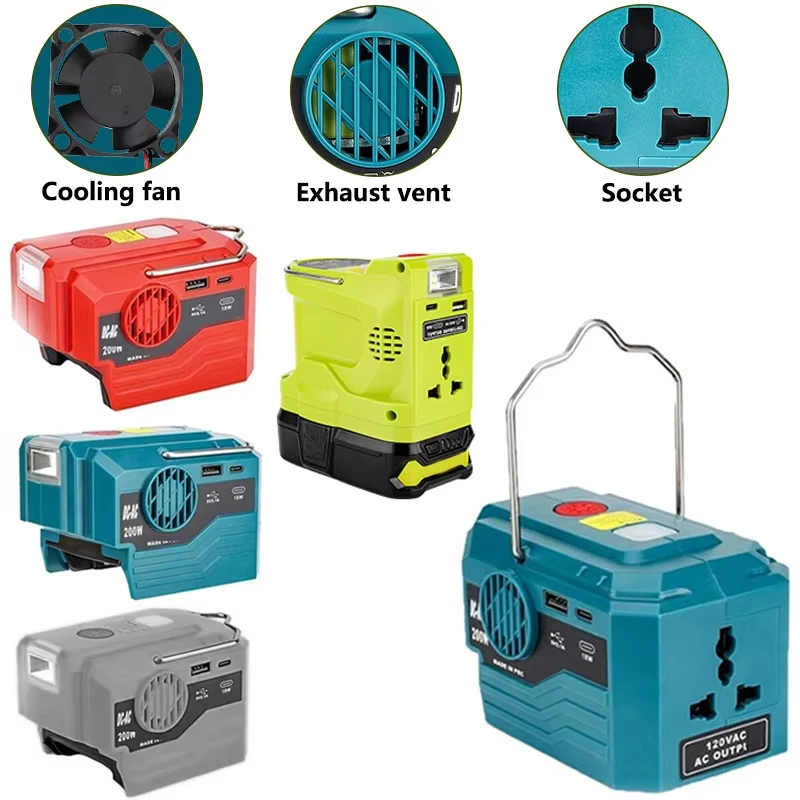 

200W Inverter Power Supply Adapter LED Light Replacement For Dewalt/Makita/Bosch/Milwaukee/Ryobi 18VBattery AC120V/220V Power