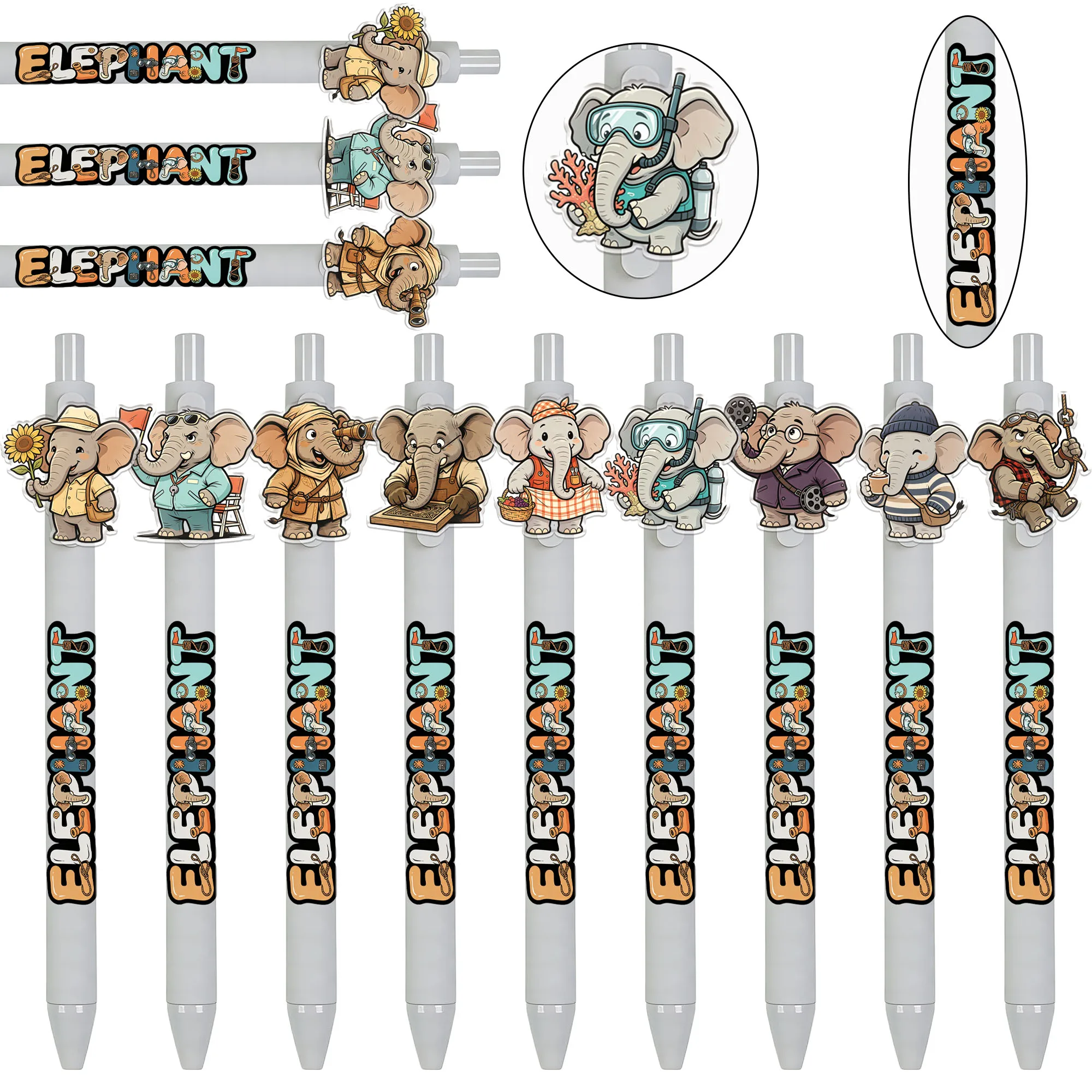 14Pcs Elegant Elephant-Themed Acrylic Ballpoint Pens with Artistic Elephant Pattern Design, Smooth Writing, Suitable for Office Use, Daily Use, and as Gifts, Convenient to Use, Random Patterns