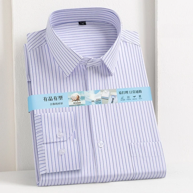 

Men Formal Shirt Long Sleeve Office Solid Color Striped Fashion Business Pocket White Social Pocket Shirt Men's Clothing S-5XL