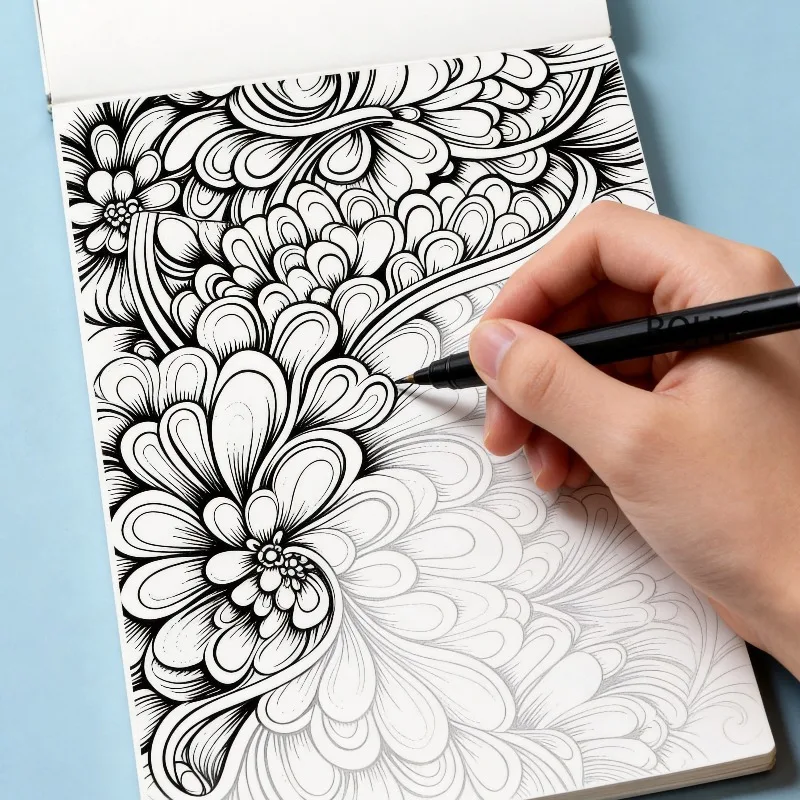 1 Adult Decompression and Healing Line Drawing and Coloring Album Include Flower Vines and Other Line Drawing Patterns 24 Pages