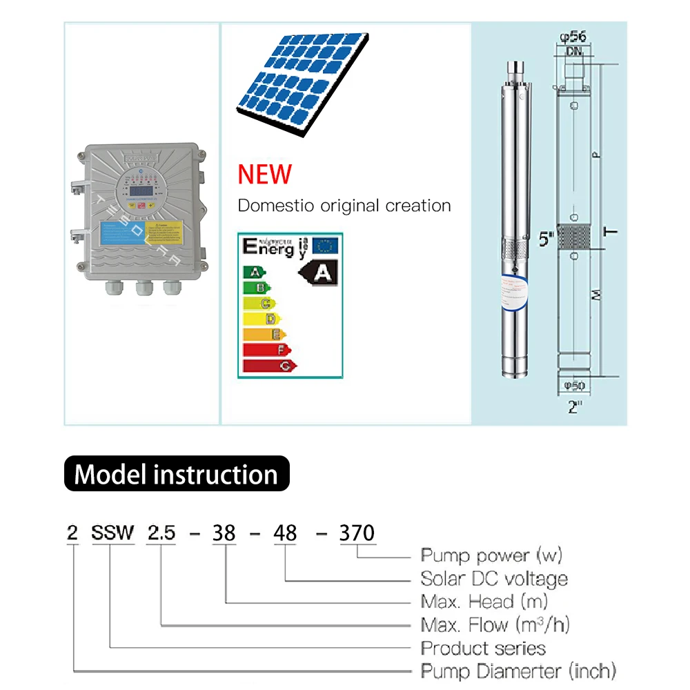 Imagem -05 - Bomba de Água de Poço Profundo Inoxidável com Controlador Bomba Solar para Casa e Agricultura Pol 200w 370w 48v dc 2.5 t h Fluxo