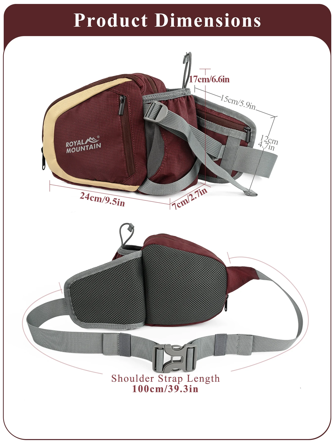ROYAL MOUNTAIN funktionelle Hüfttasche mit mehreren Fächern, Schlüsselanhänger und einer unsichtbaren kleinen Innentasche, ideal zum Sport, Laufen und Wandern. – Detail 2