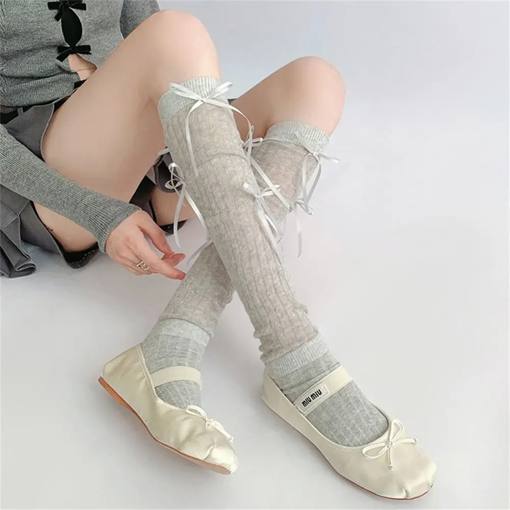 1 زوج الباليه نمط لوليتا الجوارب الطويلة ضمادة Bowknot رقيقة نمط جوارب طويلة إلى الركب شفافة جوارب الفخذ للنساء الفتيات