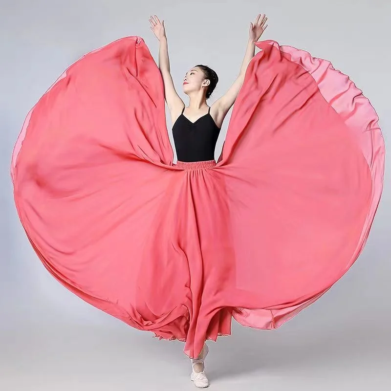 720 Degree Large Swing Double Layer Chiffon Vacation Beach Skirt Dance Dress Classical Dance Performance Dress Xinjiang Dance