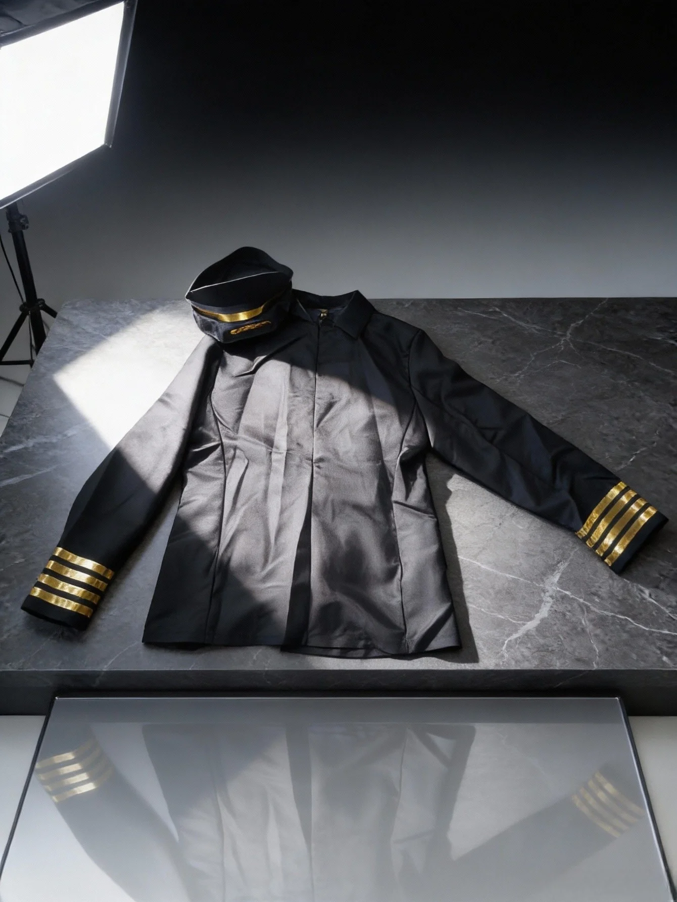 A Set of Children's Captain Uniform Role-Play Costumes, Including One Jacket + One Top + One Hat. The Classic Black Double-Breasted Design of the Jacket Is Perfect for Professional Events, Halloween Parties, Children's Stage Performances, and School Role-Playing Days. view 6