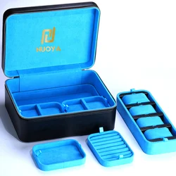 High Quality Box Custom Logo Real Leather Big Jewelry Case With Many Trays Black Leather Suede Lining Jewelry Box Organizer