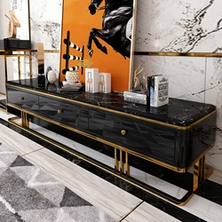 Marble TV Cabinet Modern Living Room Organizer Furniture Stainless Steel Storage Cabinet