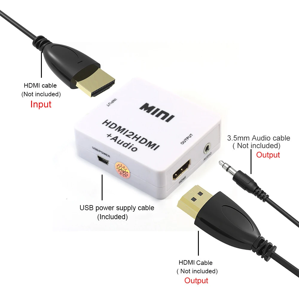 1080P Mini HDMI2HDMI Audio konwerter HD ekstraktor dźwięku HDMI Adapter do komputera PC Laptop HDTV