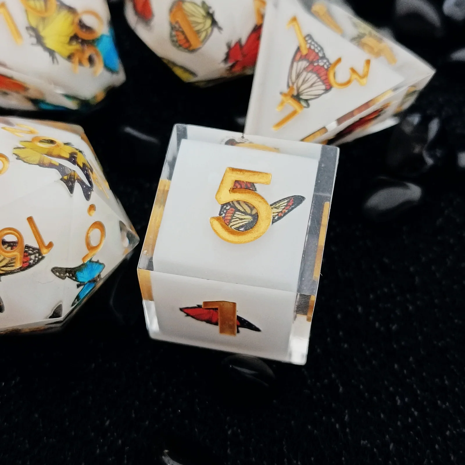 

7PCS Resin Butterfly Dices Multi sided Transparent Dice CCO Cthulhu Role Playing Game for Dungeon and Dragon DND Dice set