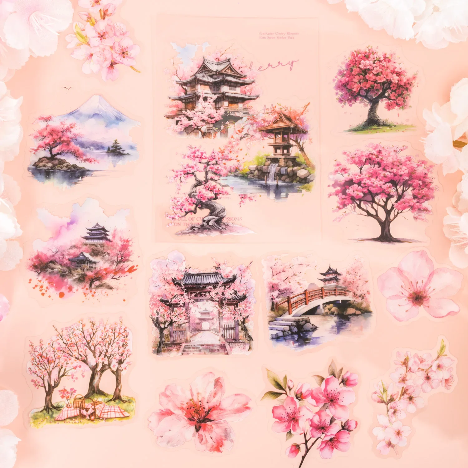 Encounter Cherry Blossom Rain Series Vintage Tree Flower Landscaping PET Sticker Creative Journal Material Collage Stationery