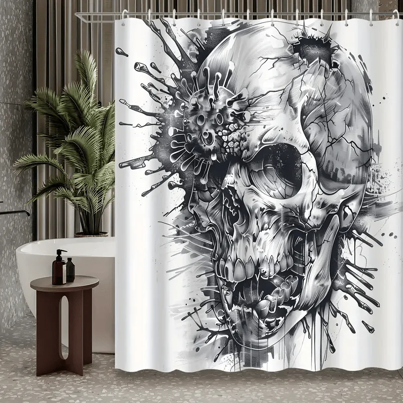 Waterproof Skull Shower Curtain Gothic Art Skeleton Halloween Bathroom Decor Edge Punk Novelty Curtain for Modern Home Interior